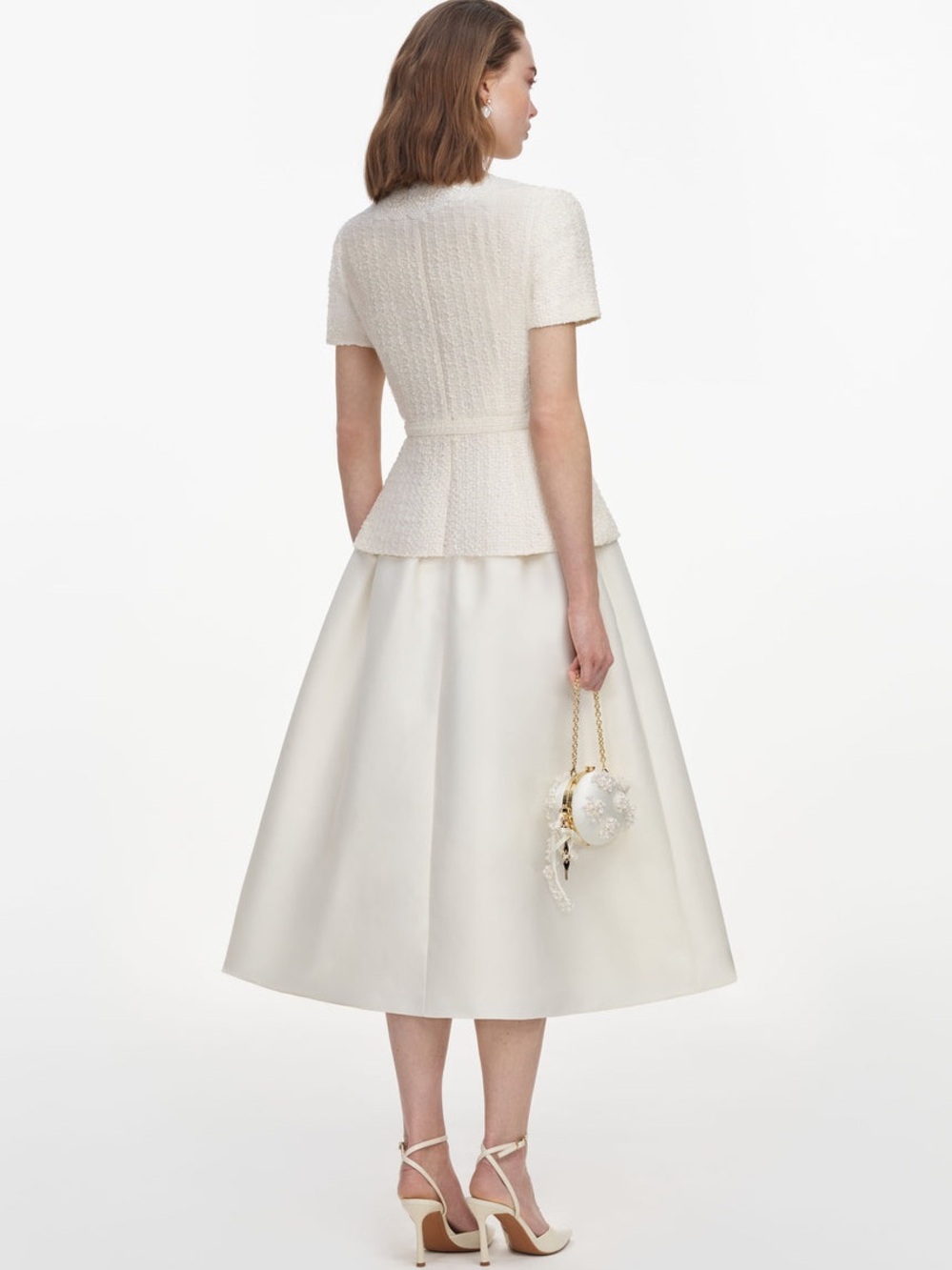 NWOT Self-Portrait CREAM BOUCLE TAFFETA MIDI DRESS - Picture 5 of 15